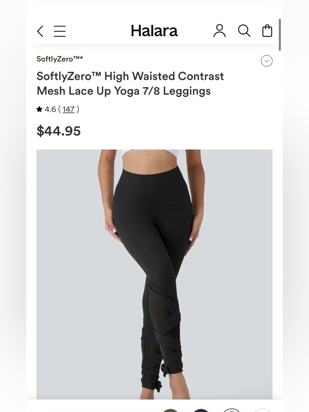 HALARA SoftlyZero High Waisted Contrast Mesh Lace Up Yoga 7/8 Leggings